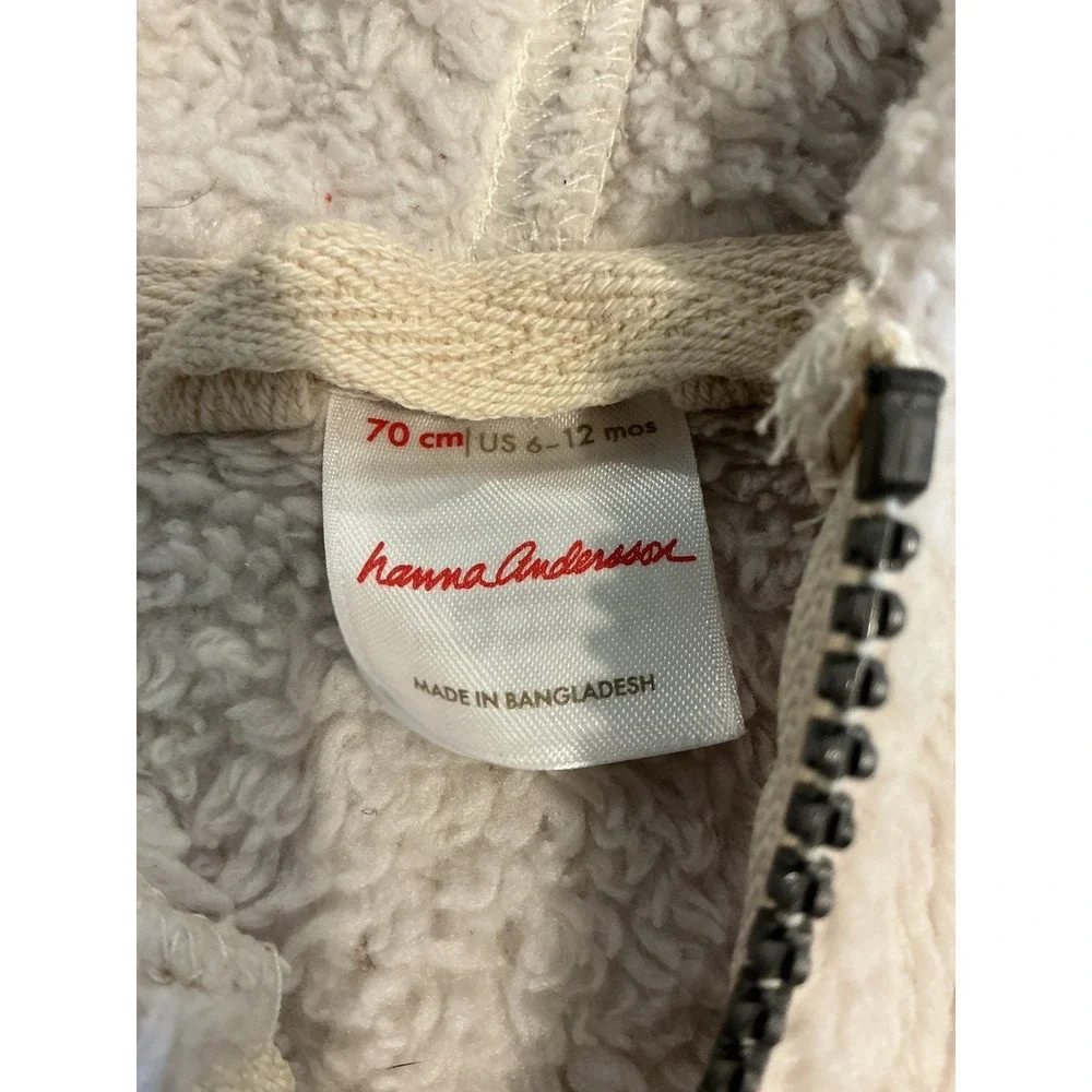 Hanna Andersson Girls 6-12Months White Marshmallow Fleece Hooded Bear Jacket EUC